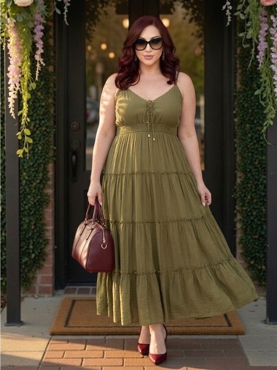 City Chic Dresses & Skirts - City Chic Olive Tiered Maxi Dress with Smocked Waist